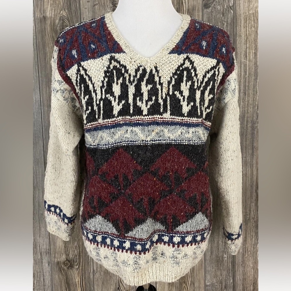 Woolrich Vintage Handknit Fair Isle V Neck Sweater